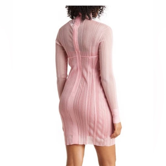 Herve Ledger Pink & Red Layered Sheer Ribbed Bandage Bodycon Tight Dress Small - Picture 2 of 9